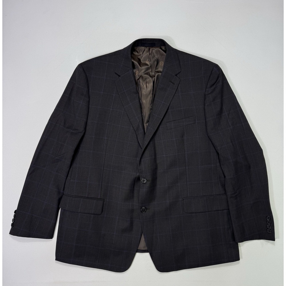 Ralph Lauren Blazer Sport Coat 48R Brown Blue Windowpane Suit Jacket Wool